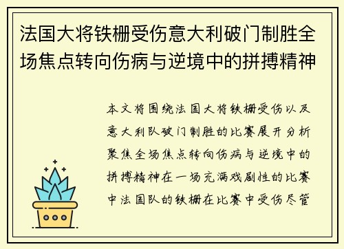 法国大将铁栅受伤意大利破门制胜全场焦点转向伤病与逆境中的拼搏精神